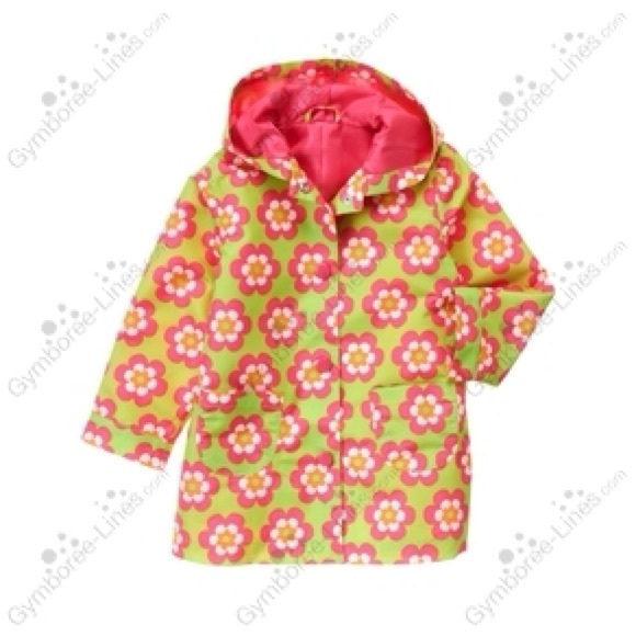 Gymboree Pink and Green Floral Raincoat M 7/8 EUC